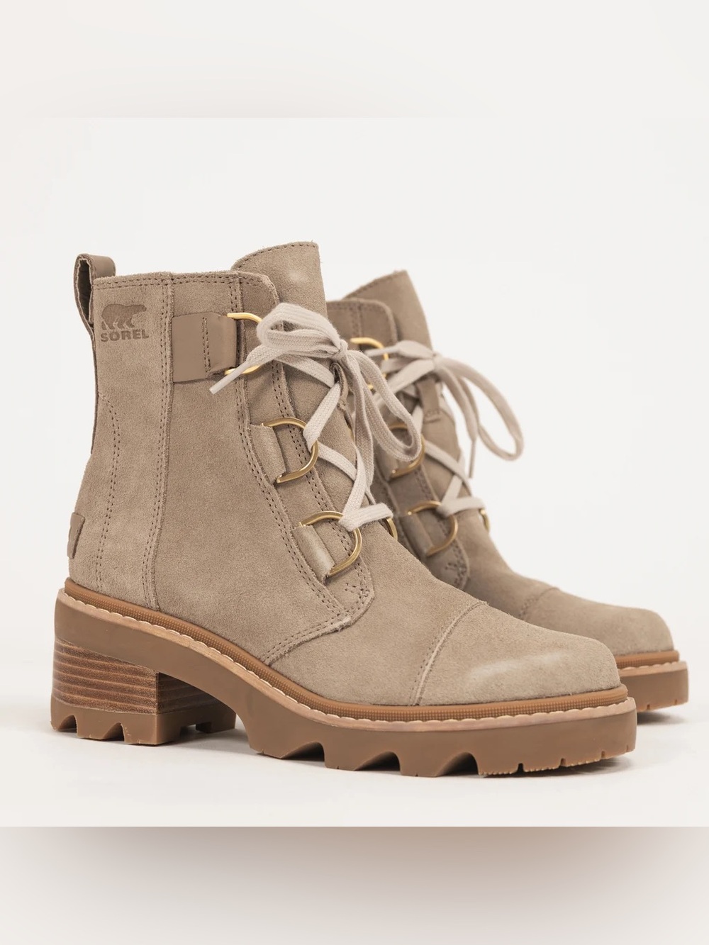 Sorel Joan Taupe Suede Lace-Up Boots New